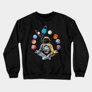 Astronaut, African Man, Meditating Surrounded by Planets Crewneck Sweatshirt